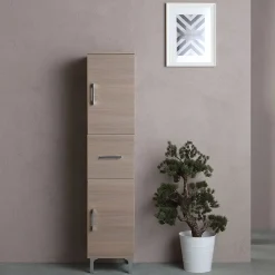 Kiamami Valentina Colonne De Salle De Bain 150Cm 2 Portes Et 1 Tiroir Chêne Naturel Avec Pieds Rimini