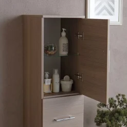Kiamami Valentina Colonne De Salle De Bain 150Cm 2 Portes Et 1 Tiroir Chêne Naturel Avec Pieds Rimini