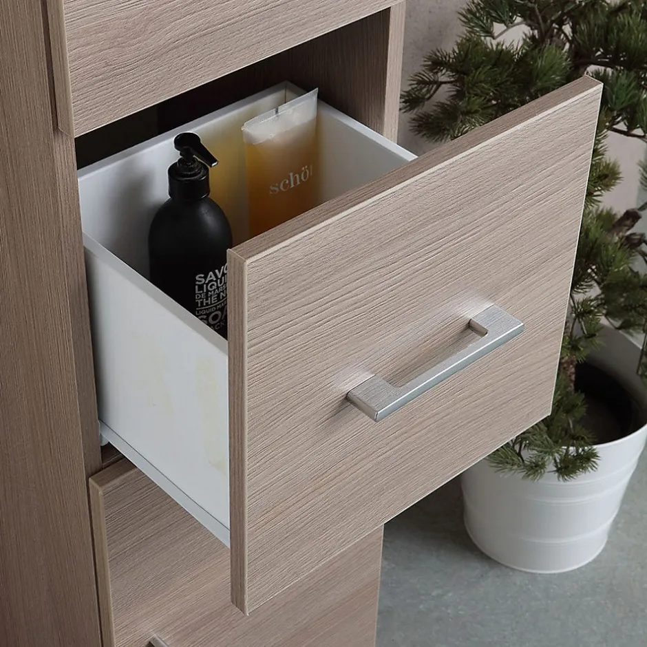 Kiamami Valentina Colonne De Salle De Bain 150Cm 2 Portes Et 1 Tiroir Chêne Naturel Avec Pieds Rimini