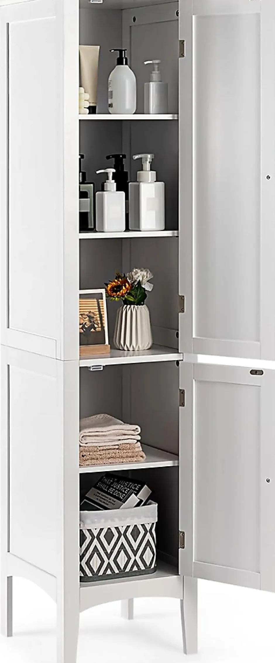 Giantex Colonne de Salle de Bain avec 2 Portes 5 étagères Dispositif Anti basculement Armoire Haute de Toilette Blanc