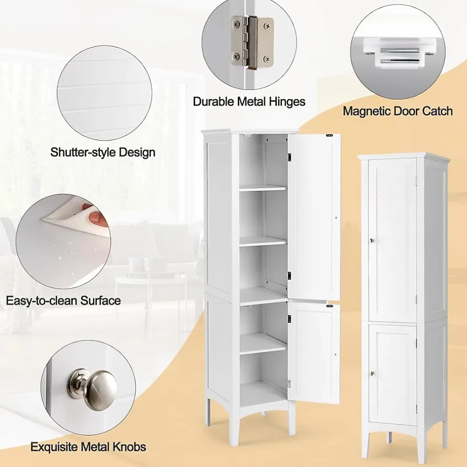 Giantex Colonne de Salle de Bain avec 2 Portes 5 étagères Dispositif Anti basculement Armoire Haute de Toilette Blanc