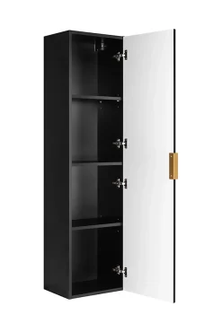 3xE Living Colonne de salle de bain, Noir, 35 x 136 x 27 cm, poignée dorée