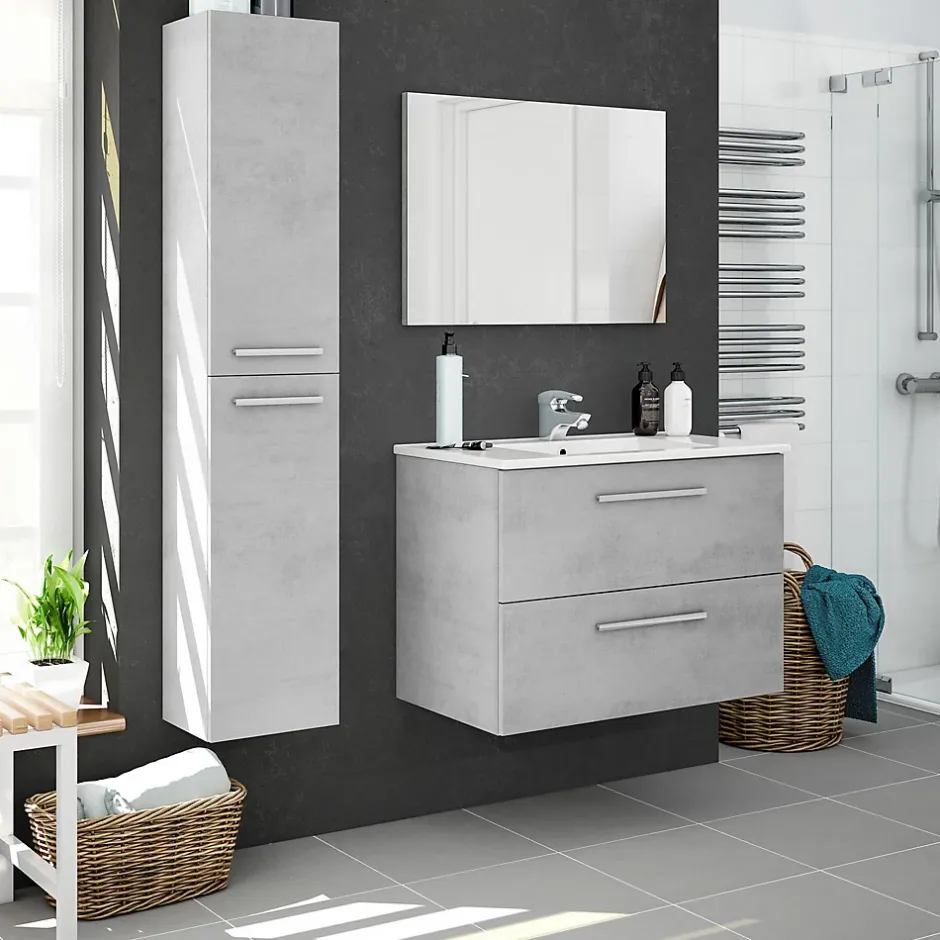 Vs Venta-Stock Colonne de salle de bain Alise 2 portes, couleur Ciment
