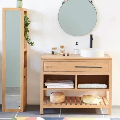 Hellin Colonne de salle de bain en chêne avec miroir 3 niche 1 porte - BOSTON