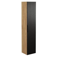Meublorama Colonne de salle de bain VELNIA 1 porte H170 cm Coloris chene clair et noir Meuble suspendu