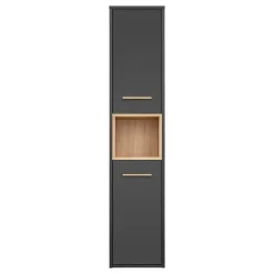 Meublorama Colonne de salle de bain TALOKA 2 portes Gris anthracite et chene clair 170 cm Meuble suspendu