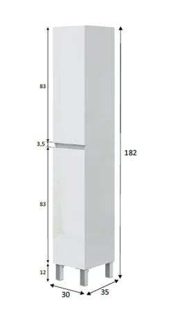 Pegane Colonne de salle de bain avec 2 portes sans poignée coloris blanc - Longueur 30 x Profondeur 35 x Hauteur 182 cm* Colonne De Salle De Bains