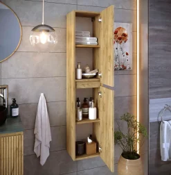 T-Bath Colonne de salle de bain CIMS 2 portes 140x30x27 cm chêne* Meuble De Salle De Bains Faible Profondeur