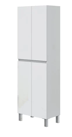 Pegane Colonne de salle de bain avec 4 portes sans poignée coloris blanc - Longueur 60 x Profondeur 35 x Hauteur 182 cm