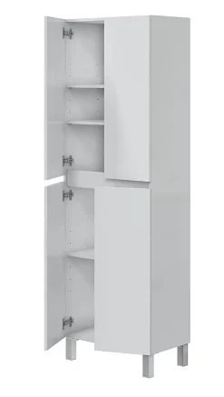 Pegane Colonne de salle de bain avec 4 portes sans poignée coloris blanc - Longueur 60 x Profondeur 35 x Hauteur 182 cm