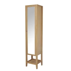 GoodHome Colonne de salle de bains à poser avec miroir placage chêne l.40,2 x H.185 x P.36,1 cm, Perma* Colonne De Salle De Bains