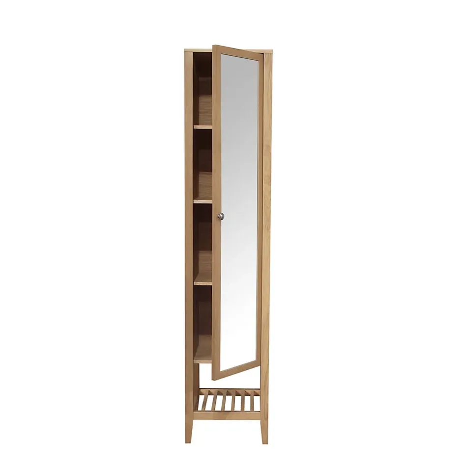 GoodHome Colonne de salle de bains à poser avec miroir placage chêne l.40,2 x H.185 x P.36,1 cm, Perma* Colonne De Salle De Bains