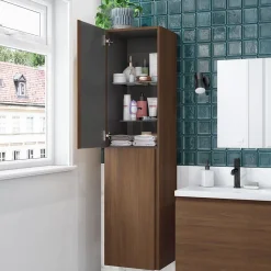 GoodHome Colonne de salle de bains effet noyer 2 portes l.40 x H.160 x P.36 cm Levanna