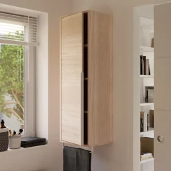 GoodHome Colonne de salle de bains suspendue avec porte-serviettes effet bois l.36 x H.115 x P.30 cm, Maza