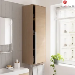GoodHome Colonne de salle de bains suspendue avec porte-serviettes effet bois l.36 x H.115 x P.30 cm, Maza