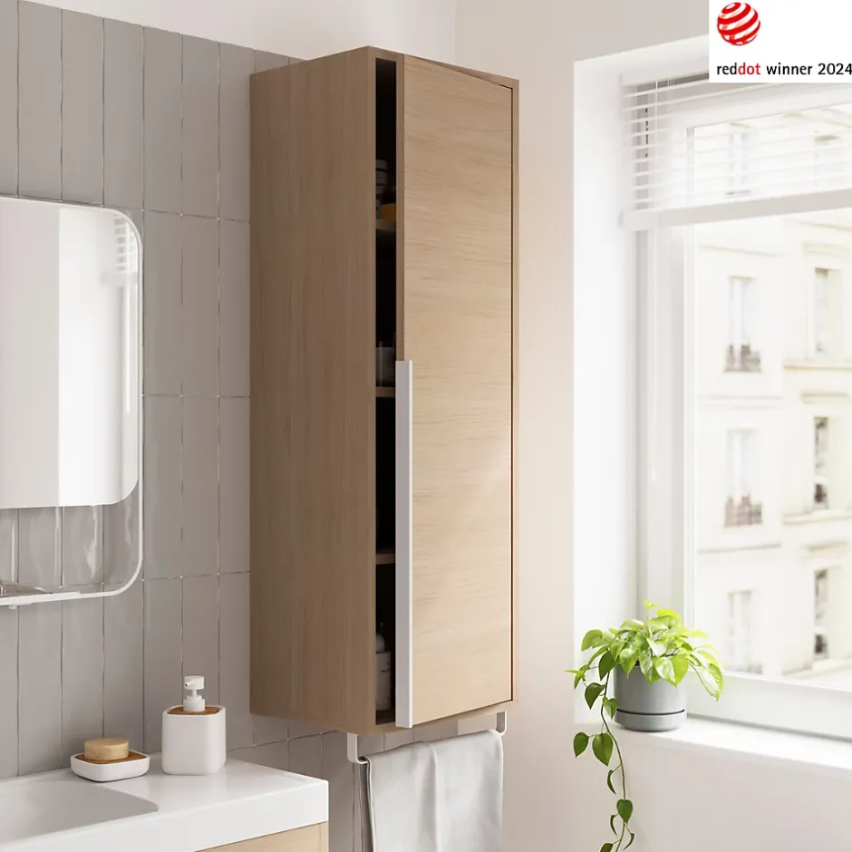 GoodHome Colonne de salle de bains suspendue avec porte-serviettes effet bois l.36 x H.115 x P.30 cm, Maza