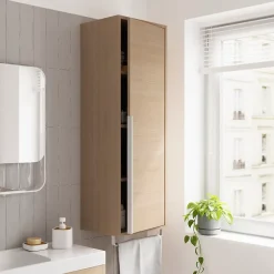 GoodHome Colonne de salle de bains suspendue avec porte-serviettes effet bois l.36 x H.115 x P.30 cm, Maza