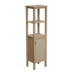Colonne de salle de bains à poser l.40 x H.150 x P.34 cm, placage chêne et cannage, Thiam* Colonne De Salle De Bains|Meuble De Salle De Bains Faible Profondeur