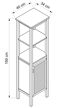 Colonne de salle de bains à poser l.40 x H.150 x P.34 cm, placage chêne et cannage, Thiam* Colonne De Salle De Bains|Meuble De Salle De Bains Faible Profondeur