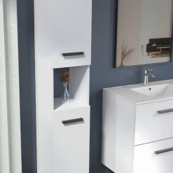 Futurbath Colonne de salle de bains suspendue blanche l.30 x H.150 x P.30 cm, 2 portes amorties et 1 niche, Pedro* Colonne De Salle De Bains
