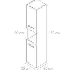 Futurbath Colonne de salle de bains suspendue blanche l.30 x H.150 x P.30 cm, 2 portes amorties et 1 niche, Pedro* Colonne De Salle De Bains