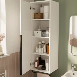 GoodHome Colonne de salle de bains suspendue avec porte-serviettes blanc mat l.36 x H.115 x P.30 cm, Maza