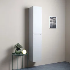 Kiamami Valentina Colonne De Salle De Bains Suspendue Avec 2 Portes En Bois Blanc Bois 30X170 Barcellona