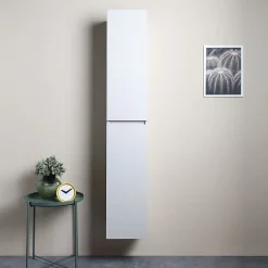 Kiamami Valentina Colonne De Salle De Bains Suspendue Avec 2 Portes En Bois Blanc Bois 30X170 Barcellona