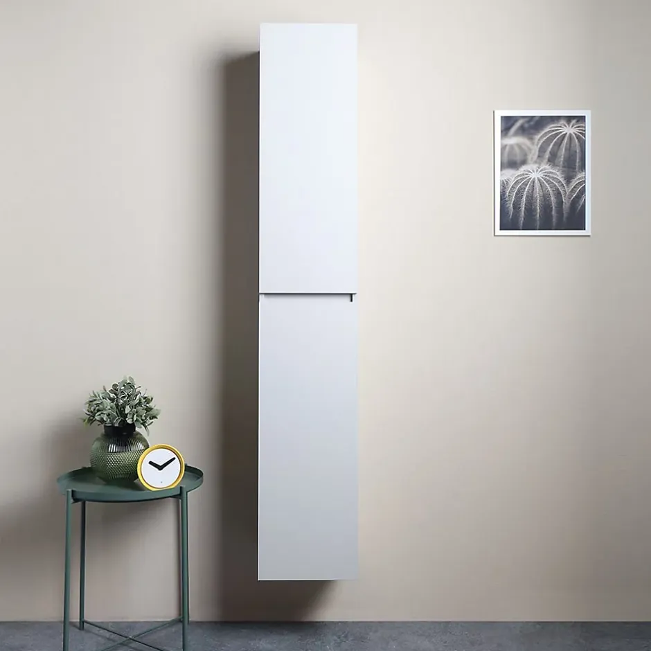 Kiamami Valentina Colonne De Salle De Bains Suspendue Avec 2 Portes En Bois Blanc Bois 30X170 Barcellona