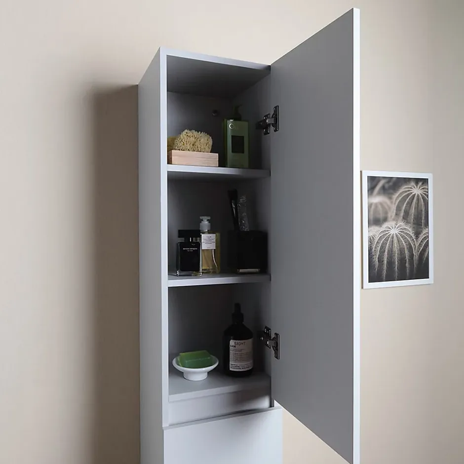 Kiamami Valentina Colonne De Salle De Bains Suspendue Avec 2 Portes En Bois Blanc Bois 30X170 Barcellona