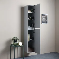 Kiamami Valentina Colonne De Salle De Bains Suspendue Avec 2 Portes En Bois Blanc Bois 30X170 Barcellona