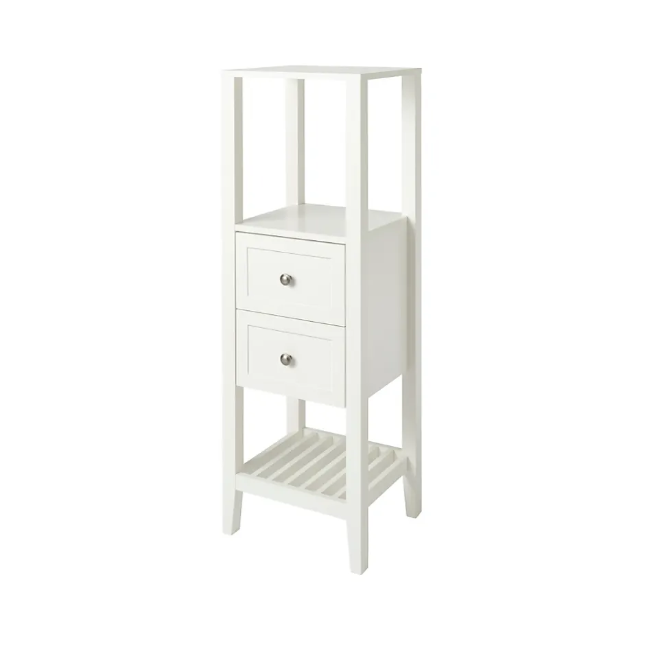 GoodHome Colonne de salle de bains à poser 2 tiroirs et 2 niches blanc mat L.40 x H.120 x P.36 cm, Perma