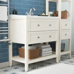GoodHome Colonne de salle de bains à poser 2 tiroirs et 2 niches blanc mat L.40 x H.120 x P.36 cm, Perma