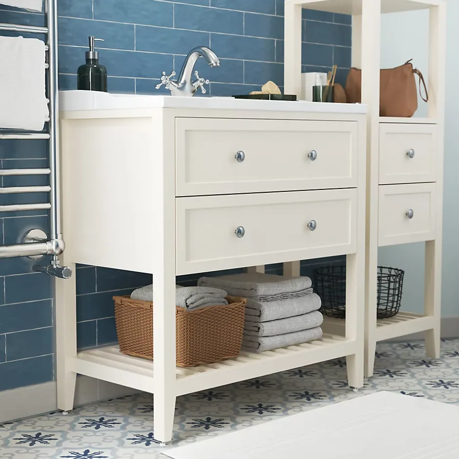 GoodHome Colonne de salle de bains à poser 2 tiroirs et 2 niches blanc mat L.40 x H.120 x P.36 cm, Perma