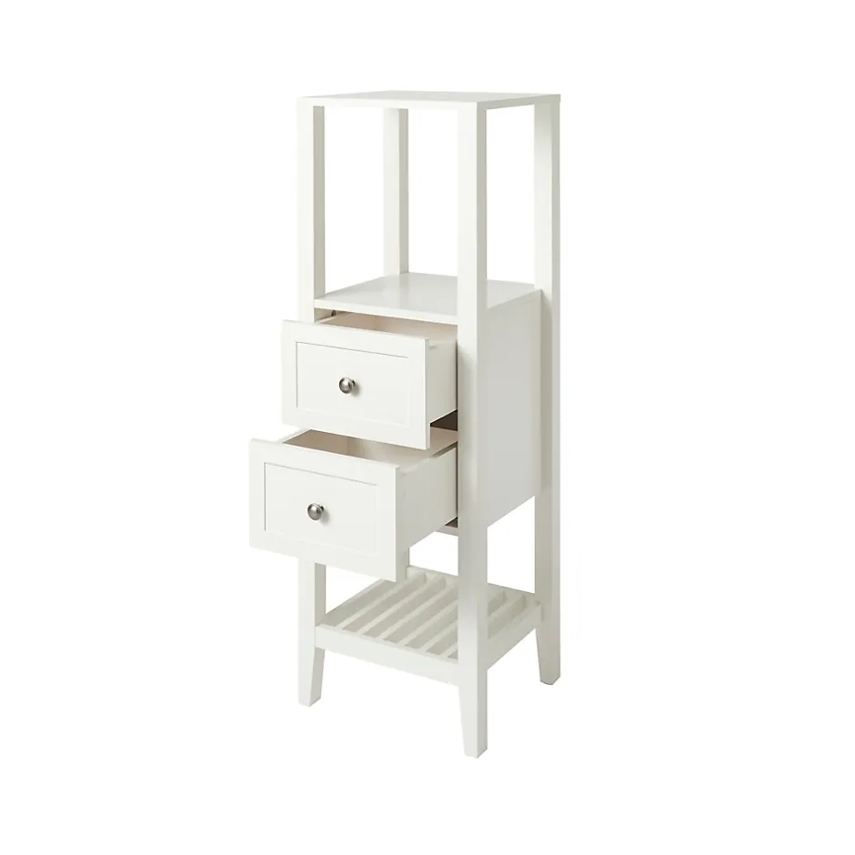 GoodHome Colonne de salle de bains à poser 2 tiroirs et 2 niches blanc mat L.40 x H.120 x P.36 cm, Perma