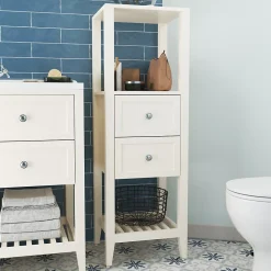 GoodHome Colonne de salle de bains à poser 2 tiroirs et 2 niches blanc mat L.40 x H.120 x P.36 cm, Perma