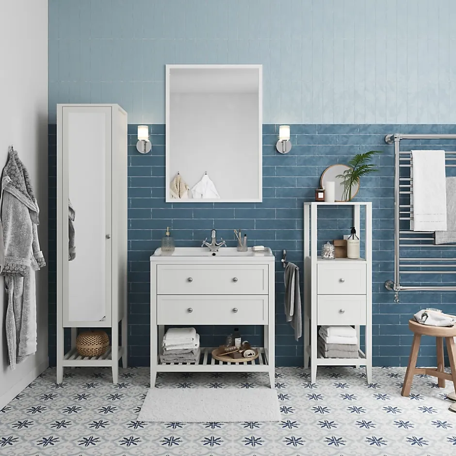 GoodHome Colonne de salle de bains à poser 2 tiroirs et 2 niches blanc mat L.40 x H.120 x P.36 cm, Perma