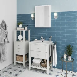 GoodHome Colonne de salle de bains à poser 2 tiroirs et 2 niches blanc mat L.40 x H.120 x P.36 cm, Perma