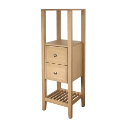 GoodHome Colonne de salle de bains à poser 2 tiroirs et 2 niches placage chêne l.40,2 x H.120,6 x P.36,2 cm, Perma
