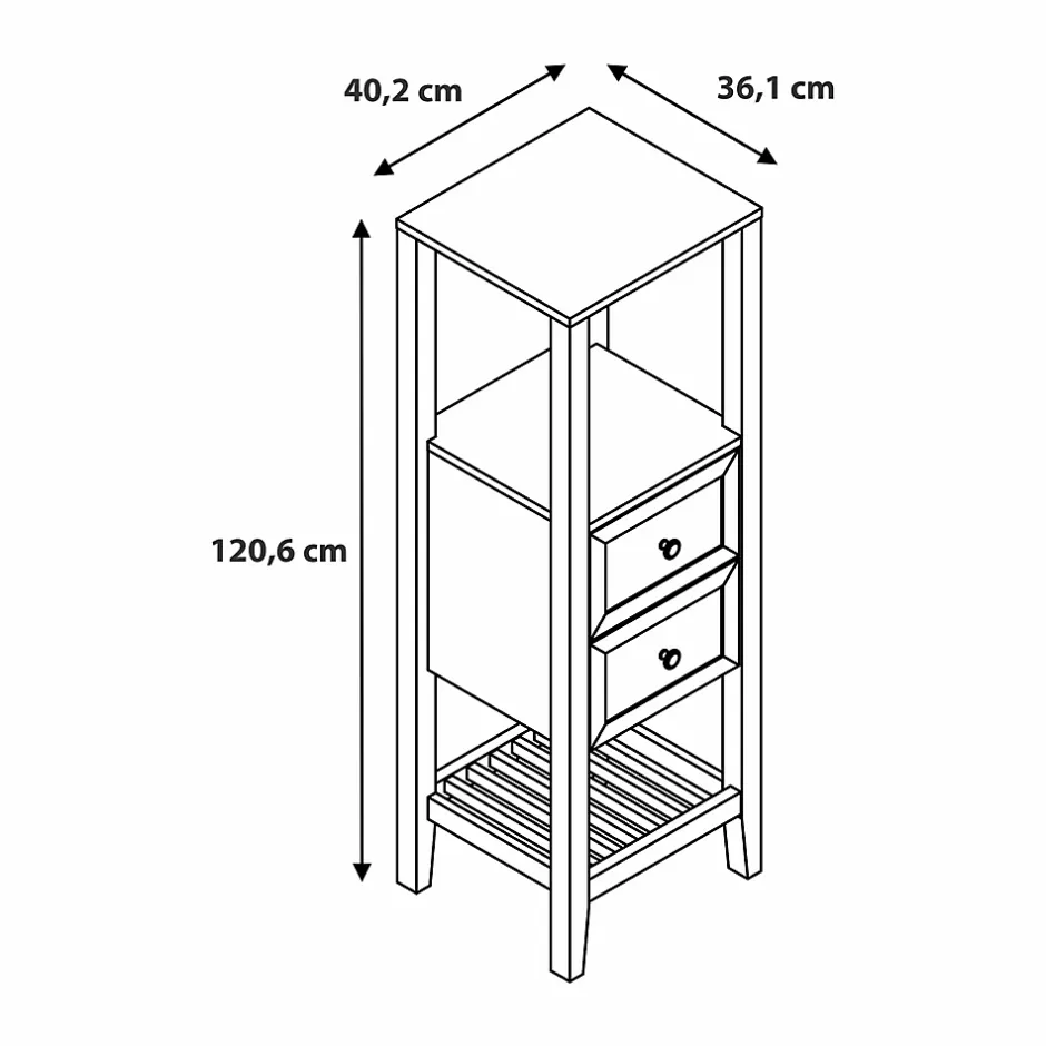GoodHome Colonne de salle de bains à poser 2 tiroirs et 2 niches placage chêne l.40,2 x H.120,6 x P.36,2 cm, Perma