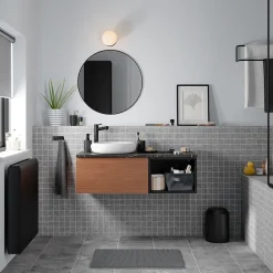 GoodHome Colonne de salle de bains l.35 x H.150 x P.30 cm noir mat Kentia