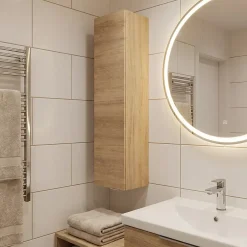 GoodHome Colonne de salle de bains suspendue faible largeur effet chêne l.20 x H.90 x P.36 cm, Imandra* Colonne De Salle De Bains|Meuble De Salle De Bains Faible Profondeur