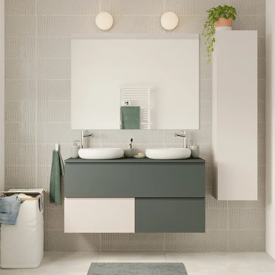 GoodHome Colonne de salle de bains l.35 x H.150 x P.30 cm beige cachemire Kentia