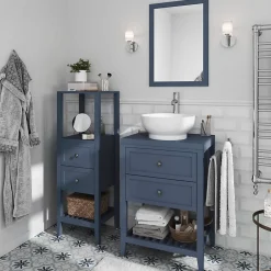 GoodHome Colonne de salle de bains à poser 2 tiroirs et 2 niches bleu mat L.40 x H.120 x P.36 cm, Perma