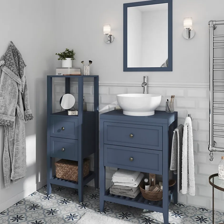 GoodHome Colonne de salle de bains à poser 2 tiroirs et 2 niches bleu mat L.40 x H.120 x P.36 cm, Perma