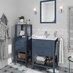 GoodHome Colonne de salle de bains à poser 2 tiroirs et 2 niches bleu mat L.40 x H.120 x P.36 cm, Perma