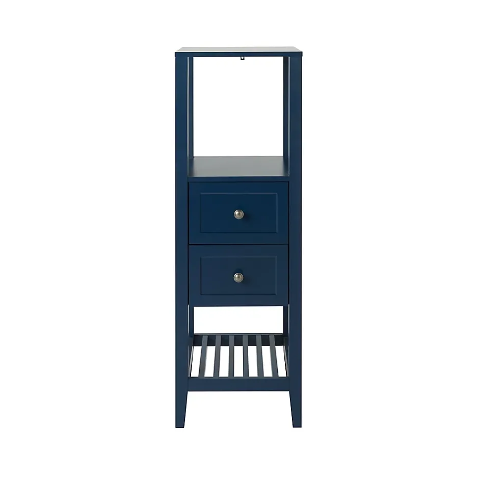 GoodHome Colonne de salle de bains à poser 2 tiroirs et 2 niches bleu mat L.40 x H.120 x P.36 cm, Perma