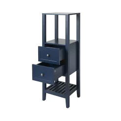 GoodHome Colonne de salle de bains à poser 2 tiroirs et 2 niches bleu mat L.40 x H.120 x P.36 cm, Perma