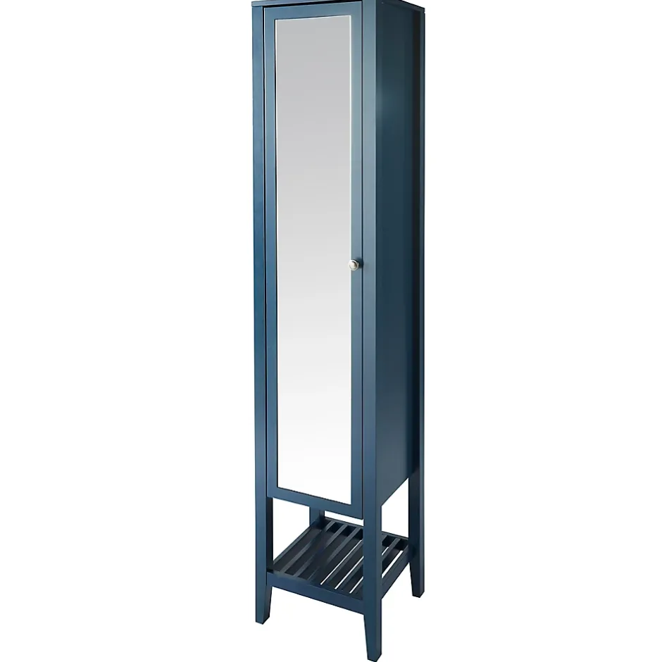 GoodHome Colonne de salle de bains à poser avec miroir bleu mat l.40,2 x H.185 x P.36,1 cm, Perma