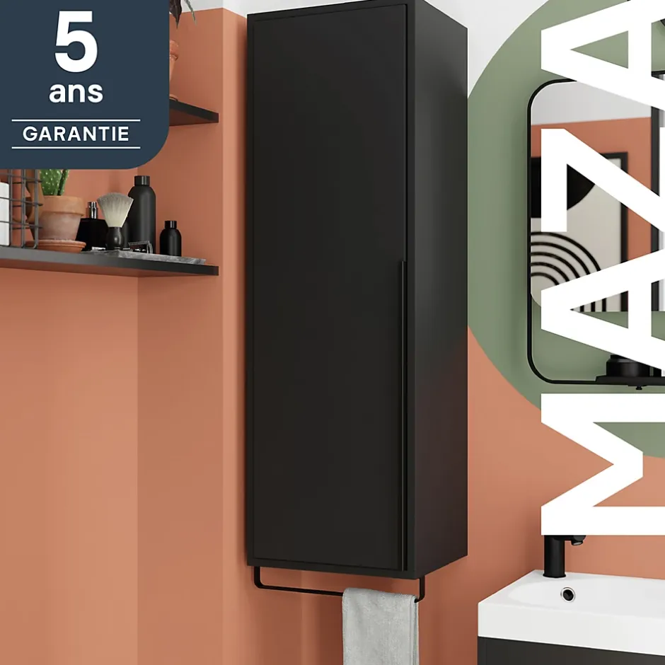 GoodHome Colonne de salle de bains suspendue avec porte-serviettes noir mat l.36 x H.115 x P.30 cm, Maza